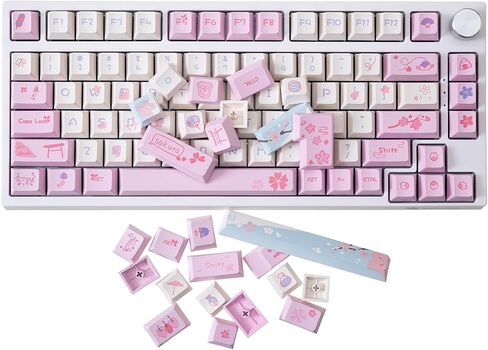 GK GAMAKAY Pink Cherry Blossom Theme Keycaps Set, 133 Keys, Cherry Profile in Kuwait