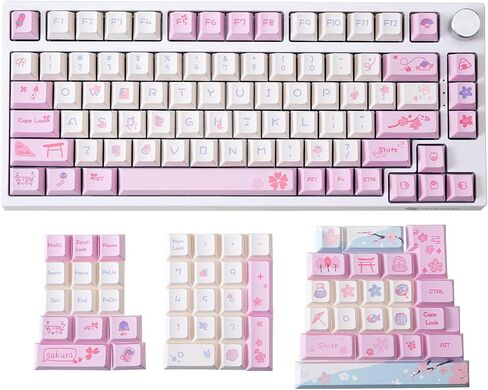 GK GAMAKAY Pink Cherry Blossom Theme Keycaps Set, 133 Keys, Cherry Profile in Kuwait