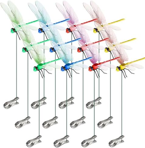 12Pcs Artificial Dragonfly Pole Clips for Outdoors 3D Dragonfly Decor Gardening, 3D Dragonfly Garden Decorative Clips Easy to Use in Saudi Arabia