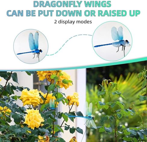12Pcs Artificial Dragonfly Pole Clips for Outdoors 3D Dragonfly Decor Gardening, 3D Dragonfly Garden Decorative Clips Easy to Use in Saudi Arabia