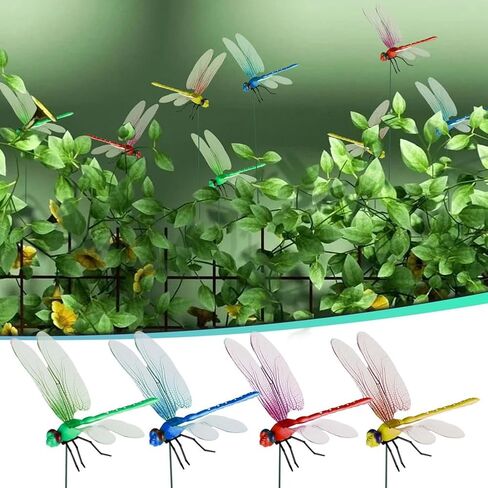12Pcs Artificial Dragonfly Pole Clips for Outdoors 3D Dragonfly Decor Gardening, 3D Dragonfly Garden Decorative Clips Easy to Use in Saudi Arabia