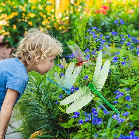 12Pcs Artificial Dragonfly Pole Clips for Outdoors 3D Dragonfly Decor Gardening, 3D Dragonfly Garden Decorative Clips Easy to Use in Saudi Arabia