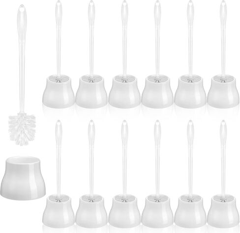 12 مجموعة من فرشاة المرحاض وحامل فرشاة تنظيف المرحاض مقاس 16.73 بوصة مع علبة بيضاء لفرشاة المرحاض ومنظف المرحاض للحمام مع مقبض طويل للتنظيف in Kuwait