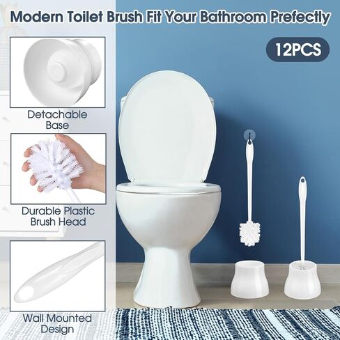 12 مجموعة من فرشاة المرحاض وحامل فرشاة تنظيف المرحاض مقاس 16.73 بوصة مع علبة بيضاء لفرشاة المرحاض ومنظف المرحاض للحمام مع مقبض طويل للتنظيف in Kuwait
