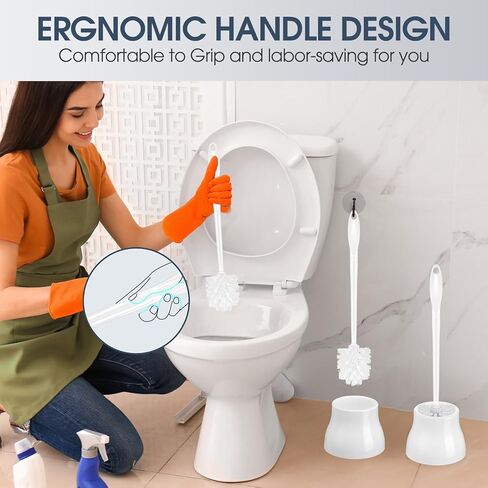 12 مجموعة من فرشاة المرحاض وحامل فرشاة تنظيف المرحاض مقاس 16.73 بوصة مع علبة بيضاء لفرشاة المرحاض ومنظف المرحاض للحمام مع مقبض طويل للتنظيف in Kuwait