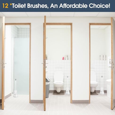 12 مجموعة من فرشاة المرحاض وحامل فرشاة تنظيف المرحاض مقاس 16.73 بوصة مع علبة بيضاء لفرشاة المرحاض ومنظف المرحاض للحمام مع مقبض طويل للتنظيف in Kuwait