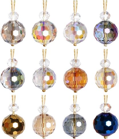 12 قطعة من كرات الكريسماس الزجاجية الصغيرة من الكريستال، 0.87 بوصة زينة شجرة الكريسماس الملونة، زخارف معلقة لديكور المنزل وحفلات الزفاف وعيد الميلاد (متعددة الألوان) in Kuwait