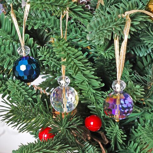 12 قطعة من كرات الكريسماس الزجاجية الصغيرة من الكريستال، 0.87 بوصة زينة شجرة الكريسماس الملونة، زخارف معلقة لديكور المنزل وحفلات الزفاف وعيد الميلاد (متعددة الألوان) in Kuwait