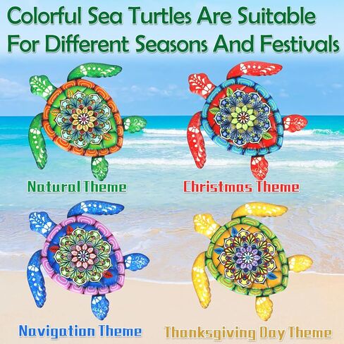 4 قطع ديكور فني جداري على شكل سلحفاة بحرية معدنية ثلاثية الأبعاد، أنماط زهور ملونة نابضة بالحياة مقاس 7.8 بوصة × 8.4 بوصة، موضوع رحلة المحيط على الشاطئ، مناسب لغرفة المنزل الداخلية أو ديكورات الحمام، فناء حمام السباحة، الشرفة، الحديقة الخارجية in Kuwait