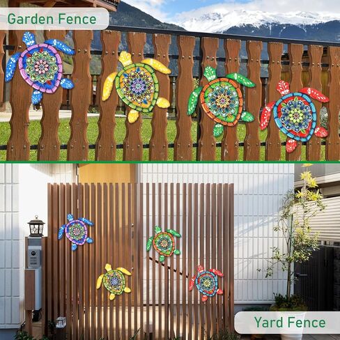 4 قطع ديكور فني جداري على شكل سلحفاة بحرية معدنية ثلاثية الأبعاد، أنماط زهور ملونة نابضة بالحياة مقاس 7.8 بوصة × 8.4 بوصة، موضوع رحلة المحيط على الشاطئ، مناسب لغرفة المنزل الداخلية أو ديكورات الحمام، فناء حمام السباحة، الشرفة، الحديقة الخارجية in Kuwait