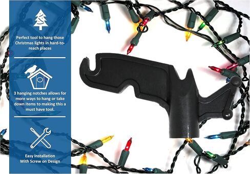 JSP Manufacturing Multi-Purpose Plastic Utility Hook Screw On Pole Attachment (Pole NOT Included) - Hang Christmas Lights, Bird feeders, Sting Lights, Ropes, Boat Lines (2, Black) in Saudi Arabia