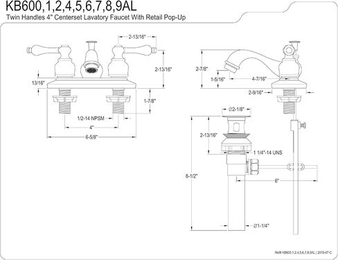 Kingston Brass KB605AL Restoration 4-Inch Centerset Lavatory Faucet with Metal lever handle, Oil Rubbed Bronze in Saudi Arabia