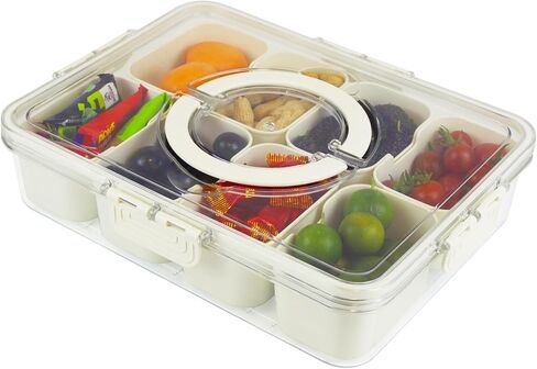 Divided Serving Tray with Lid and Handle,Snackle Box Container,Travel Snack Container, Removable 8-Compartment Snack Tray for Nuts, Fruit, Candy. in Saudi Arabia