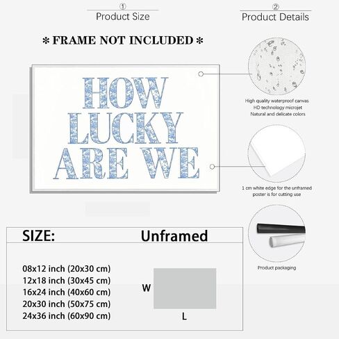 How Lucky Are We Print Wall Art, Trendy Grandmillennial Song Lyrics Art Canvas Wall Decor, Retro Blue Floral Aesthetic Positive Affirming Quote Poster for Apartment Bedroom Dorm 8x12inch Unframed in Saudi Arabia