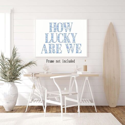 How Lucky Are We Print Wall Art, Trendy Grandmillennial Song Lyrics Art Canvas Wall Decor, Retro Blue Floral Aesthetic Positive Affirming Quote Poster for Apartment Bedroom Dorm 8x12inch Unframed in Saudi Arabia
