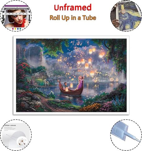 Tangled Princess Flynn Are on A Boat Watching The Lanterns Float Into The Sky Canvas Art Poster And Wall Art Picture Print Modern Family Bedroom Decor Posters 12x18inch(30x45cm) in Saudi Arabia