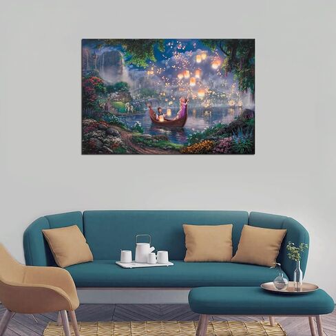 Tangled Princess Flynn Are on A Boat Watching The Lanterns Float Into The Sky Canvas Art Poster And Wall Art Picture Print Modern Family Bedroom Decor Posters 12x18inch(30x45cm) in Saudi Arabia