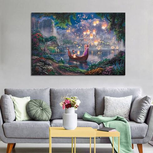 Tangled Princess Flynn Are on A Boat Watching The Lanterns Float Into The Sky Canvas Art Poster And Wall Art Picture Print Modern Family Bedroom Decor Posters 12x18inch(30x45cm) in Saudi Arabia