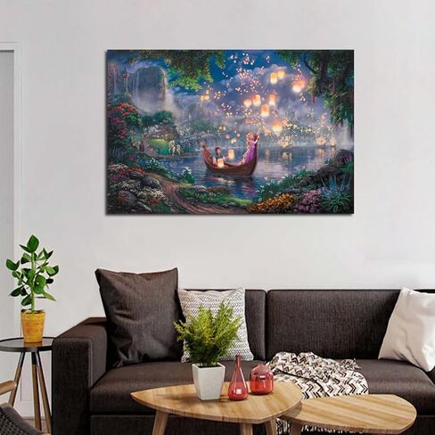 Tangled Princess Flynn Are on A Boat Watching The Lanterns Float Into The Sky Canvas Art Poster And Wall Art Picture Print Modern Family Bedroom Decor Posters 12x18inch(30x45cm) in Saudi Arabia