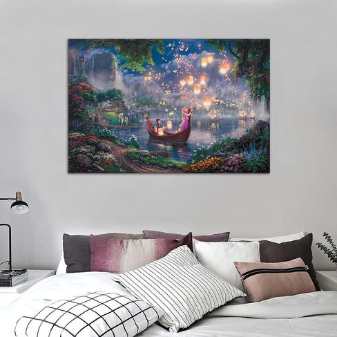 Tangled Princess Flynn Are on A Boat Watching The Lanterns Float Into The Sky Canvas Art Poster And Wall Art Picture Print Modern Family Bedroom Decor Posters 12x18inch(30x45cm) in Saudi Arabia