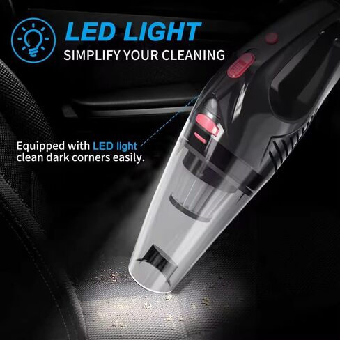 مكنسة كهربائية محمولة لاسلكية للسيارة والمكتب المنزلي، إضاءة LED، قابلة لإعادة الشحن عبر USB، شفط 8000 PA، فلتر HEPA قابل للغسل، خفيفة الوزن، منخفضة الضوضاء، مجموعة ملحقات، تتضمن حقيبة تخزين in Saudi Arabia