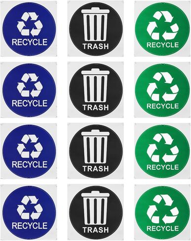 PATIKIL Trash Recycle Sticker, 12 Pcs 5" Dia Recycle Sign Decal Symbols Sticker Recycling Label for Trash Can Waste Management in Kitchens, Offices, Public Spaces in Saudi Arabia