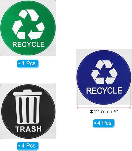 PATIKIL Trash Recycle Sticker, 12 Pcs 5" Dia Recycle Sign Decal Symbols Sticker Recycling Label for Trash Can Waste Management in Kitchens, Offices, Public Spaces in Saudi Arabia