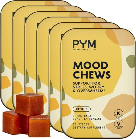 PYM Berry Mood Chews يدعم الإجهاد والقلق والإرهاق، 20 قطعة - 130 مجم GABA، 90 مجم L-Theanine - نباتي، غير معدّل وراثيًا، خالي من الغلوتين، بدون سكر مضاف - مكمل توازن المزاج الطبيعي بالكامل صنع في الولايات المتحدة الأمريكية! in Saudi Arabia