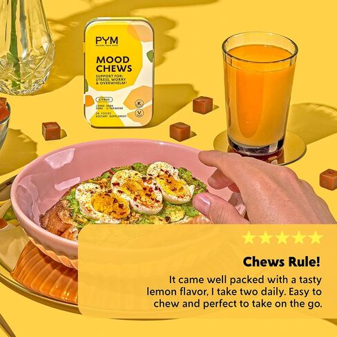 PYM Berry Mood Chews يدعم الإجهاد والقلق والإرهاق، 20 قطعة - 130 مجم GABA، 90 مجم L-Theanine - نباتي، غير معدّل وراثيًا، خالي من الغلوتين، بدون سكر مضاف - مكمل توازن المزاج الطبيعي بالكامل صنع في الولايات المتحدة الأمريكية! in Saudi Arabia