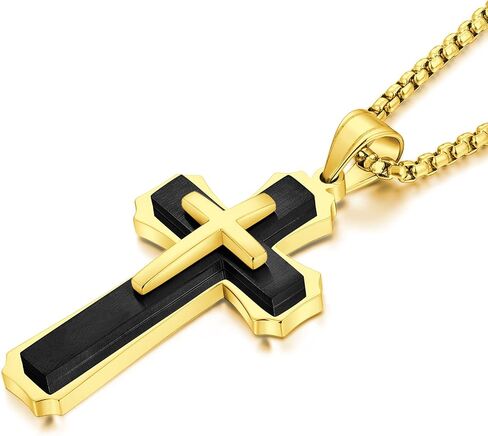YL Cross Necklace for Men Stainless Steel Jesus Christ Crucifix Pendant Lord's Prayer Jewelry with 18k Black Gold in Saudi Arabia