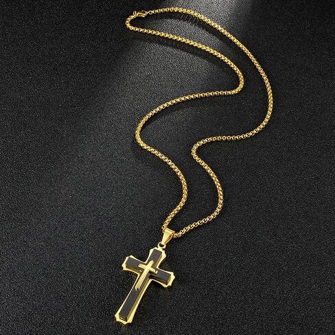 YL Cross Necklace for Men Stainless Steel Jesus Christ Crucifix Pendant Lord's Prayer Jewelry with 18k Black Gold in Saudi Arabia