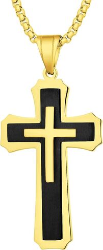 YL Cross Necklace for Men Stainless Steel Jesus Christ Crucifix Pendant Lord's Prayer Jewelry with 18k Black Gold in Saudi Arabia