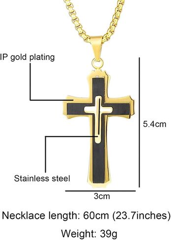 YL Cross Necklace for Men Stainless Steel Jesus Christ Crucifix Pendant Lord's Prayer Jewelry with 18k Black Gold in Saudi Arabia
