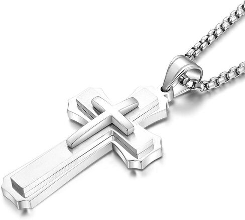 YL Cross Necklace for Men Stainless Steel Jesus Christ Crucifix Pendant Lord's Prayer Jewelry with 18k Black Gold in Saudi Arabia