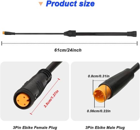 Ebike 3Pin Y-Splitter Extension Cable, Waterproof Male to Dual Female 1 to 2 Elctric Bike Cord for Ebike Light, Gear Sensor and Brake in Ebike Modification Kit (2 Pack) in Saudi Arabia