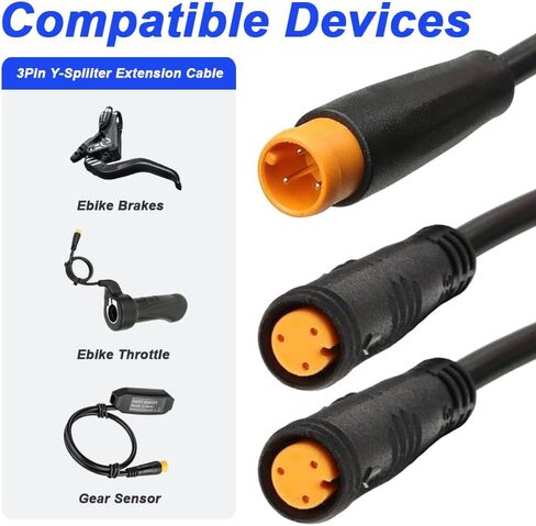 Ebike 3Pin Y-Splitter Extension Cable, Waterproof Male to Dual Female 1 to 2 Elctric Bike Cord for Ebike Light, Gear Sensor and Brake in Ebike Modification Kit (2 Pack) in Saudi Arabia