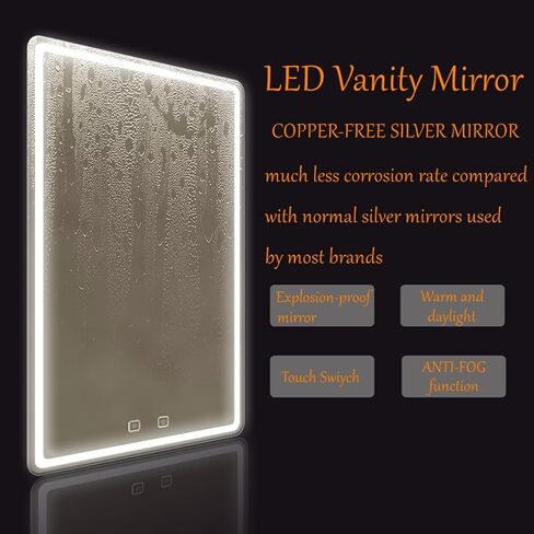 LED Bathroom Mirror 32"x 40" with Front and Backlight, Stepless Dimmable Wall Mirrors with Anti-Fog, Shatter-Proof, Memory, 3 Colors, LED Vanity Mirror(Horizontal/Vertical) in Saudi Arabia