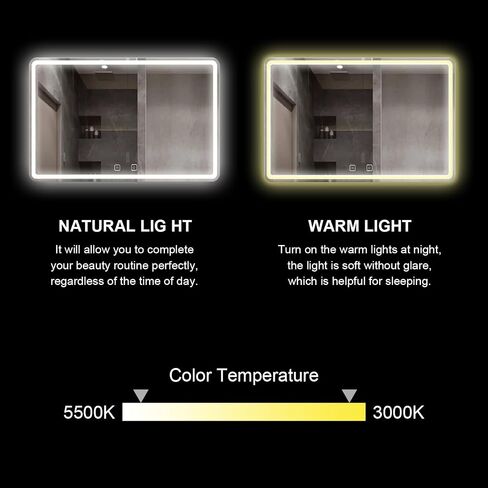 LED Bathroom Mirror 32"x 40" with Front and Backlight, Stepless Dimmable Wall Mirrors with Anti-Fog, Shatter-Proof, Memory, 3 Colors, LED Vanity Mirror(Horizontal/Vertical) in Saudi Arabia