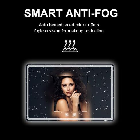 LED Bathroom Mirror 32"x 40" with Front and Backlight, Stepless Dimmable Wall Mirrors with Anti-Fog, Shatter-Proof, Memory, 3 Colors, LED Vanity Mirror(Horizontal/Vertical) in Saudi Arabia