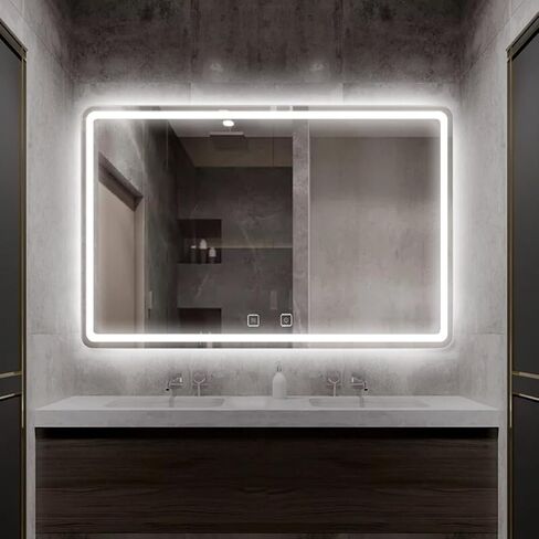 LED Bathroom Mirror 32"x 40" with Front and Backlight, Stepless Dimmable Wall Mirrors with Anti-Fog, Shatter-Proof, Memory, 3 Colors, LED Vanity Mirror(Horizontal/Vertical) in Saudi Arabia