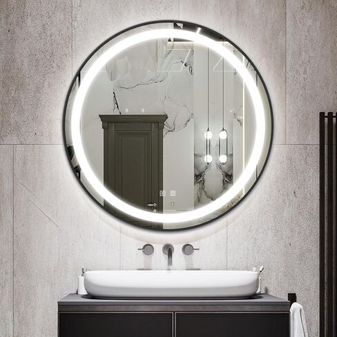 LED Bathroom Mirror 32"x 40" with Front and Backlight, Stepless Dimmable Wall Mirrors with Anti-Fog, Shatter-Proof, Memory, 3 Colors, LED Vanity Mirror(Horizontal/Vertical) in Saudi Arabia