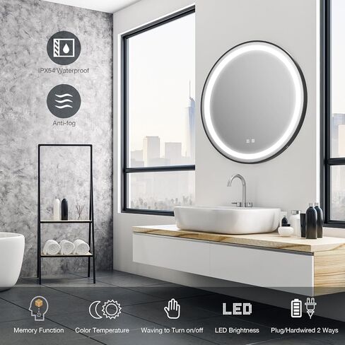 LED Bathroom Mirror 32"x 40" with Front and Backlight, Stepless Dimmable Wall Mirrors with Anti-Fog, Shatter-Proof, Memory, 3 Colors, LED Vanity Mirror(Horizontal/Vertical) in Saudi Arabia