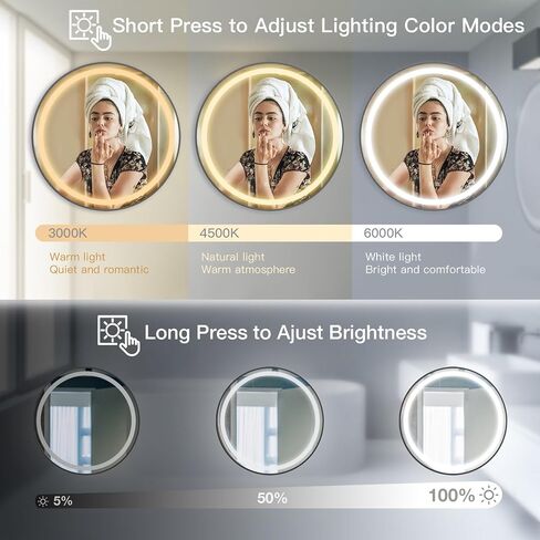 LED Bathroom Mirror 32"x 40" with Front and Backlight, Stepless Dimmable Wall Mirrors with Anti-Fog, Shatter-Proof, Memory, 3 Colors, LED Vanity Mirror(Horizontal/Vertical) in Saudi Arabia