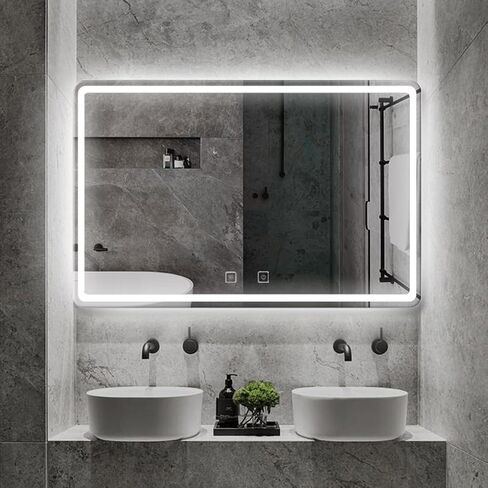 LED Bathroom Mirror 32"x 40" with Front and Backlight, Stepless Dimmable Wall Mirrors with Anti-Fog, Shatter-Proof, Memory, 3 Colors, LED Vanity Mirror(Horizontal/Vertical) in Saudi Arabia
