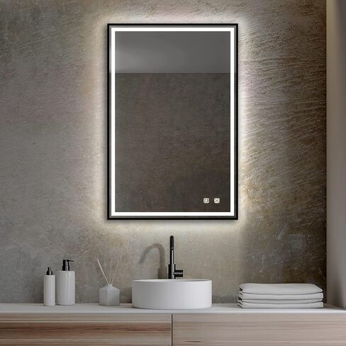 LED Bathroom Mirror 32"x 40" with Front and Backlight, Stepless Dimmable Wall Mirrors with Anti-Fog, Shatter-Proof, Memory, 3 Colors, LED Vanity Mirror(Horizontal/Vertical) in Saudi Arabia