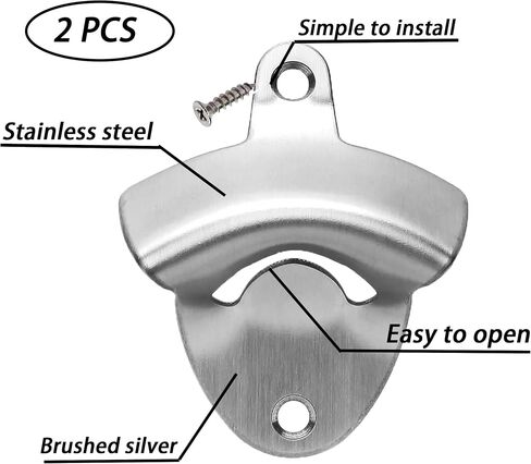 Stainless Steel Beer Bottle Opener Wall Mounted Beer Cap Opener Brushed Silver (2 PCS) in Saudi Arabia