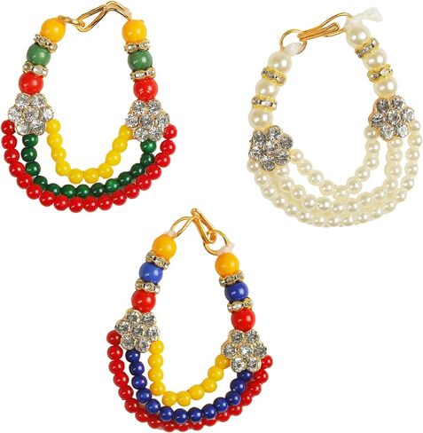 مجموعة من 3 Mala Kundan من أجل Laxmi Ganesh Laddu Gopal/Devi Maa/Radha Krishna/الهندي التقليدي Goddess Haar Sringar مجموعة مجوهرات الآلهة لجميع God Godess Idol لتزيين مهرجان Janmashtmi in Saudi Arabia