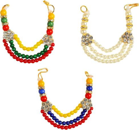 مجموعة من 3 Mala Kundan من أجل Laxmi Ganesh Laddu Gopal/Devi Maa/Radha Krishna/الهندي التقليدي Goddess Haar Sringar مجموعة مجوهرات الآلهة لجميع God Godess Idol لتزيين مهرجان Janmashtmi in Saudi Arabia