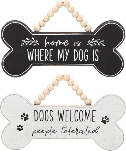 NIKKY HOME Dogs Farmhouse Door Sign 9.4 x 5.9, Dog Bone Wooden Welcome Sign for Front Door Porch Decor with wooden beads Welcome Wreath Sign Hanging for Dogs Lovers Christmas Decoration in Saudi Arabia