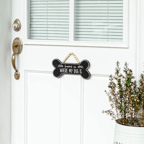 NIKKY HOME Dogs Farmhouse Door Sign 9.4 x 5.9, Dog Bone Wooden Welcome Sign for Front Door Porch Decor with wooden beads Welcome Wreath Sign Hanging for Dogs Lovers Christmas Decoration in Saudi Arabia